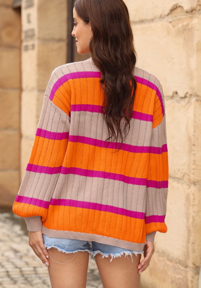 Stilla | Kontraststribet Drop-Shoulder Åben Front-Cardigan