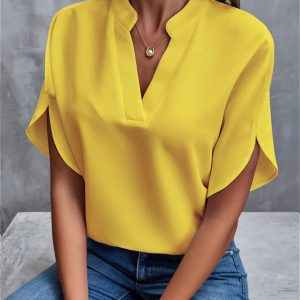 Stilla | Elegant V|hals Kort|ærmet Chiffon Bluse Mode