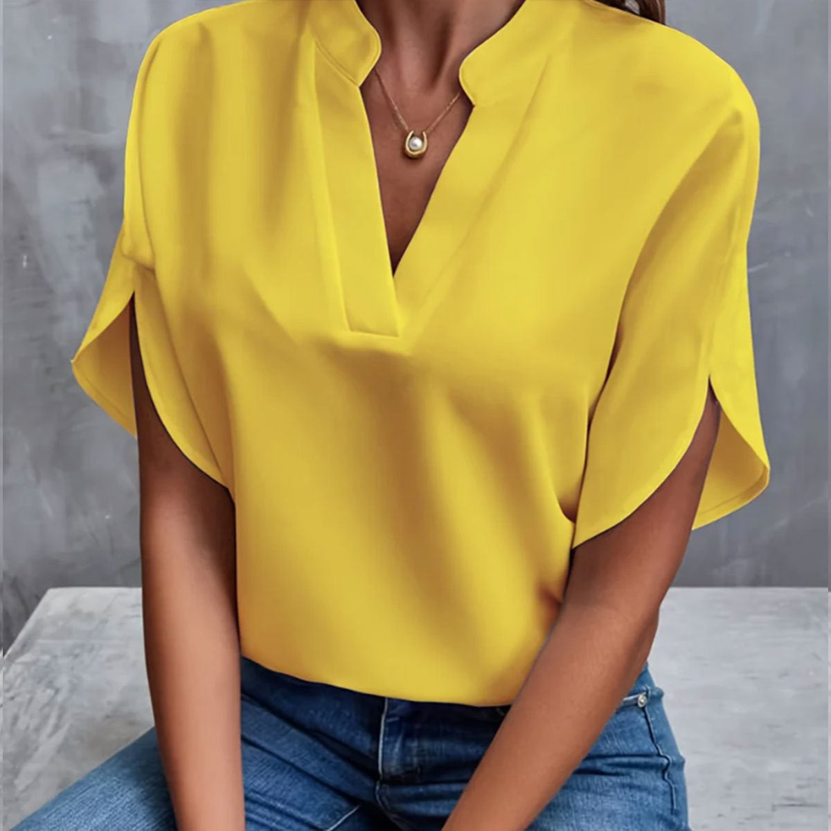 Stilla | Elegant V|hals Kort|ærmet Chiffon Bluse Mode