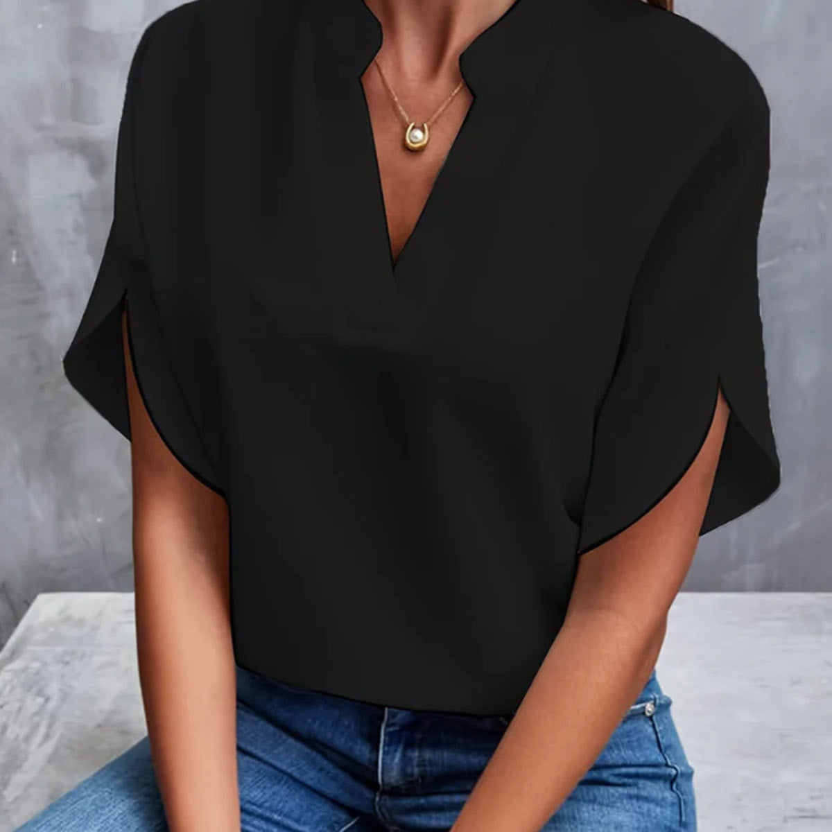 Stilla | Elegant V|hals Kort|ærmet Chiffon Bluse Mode