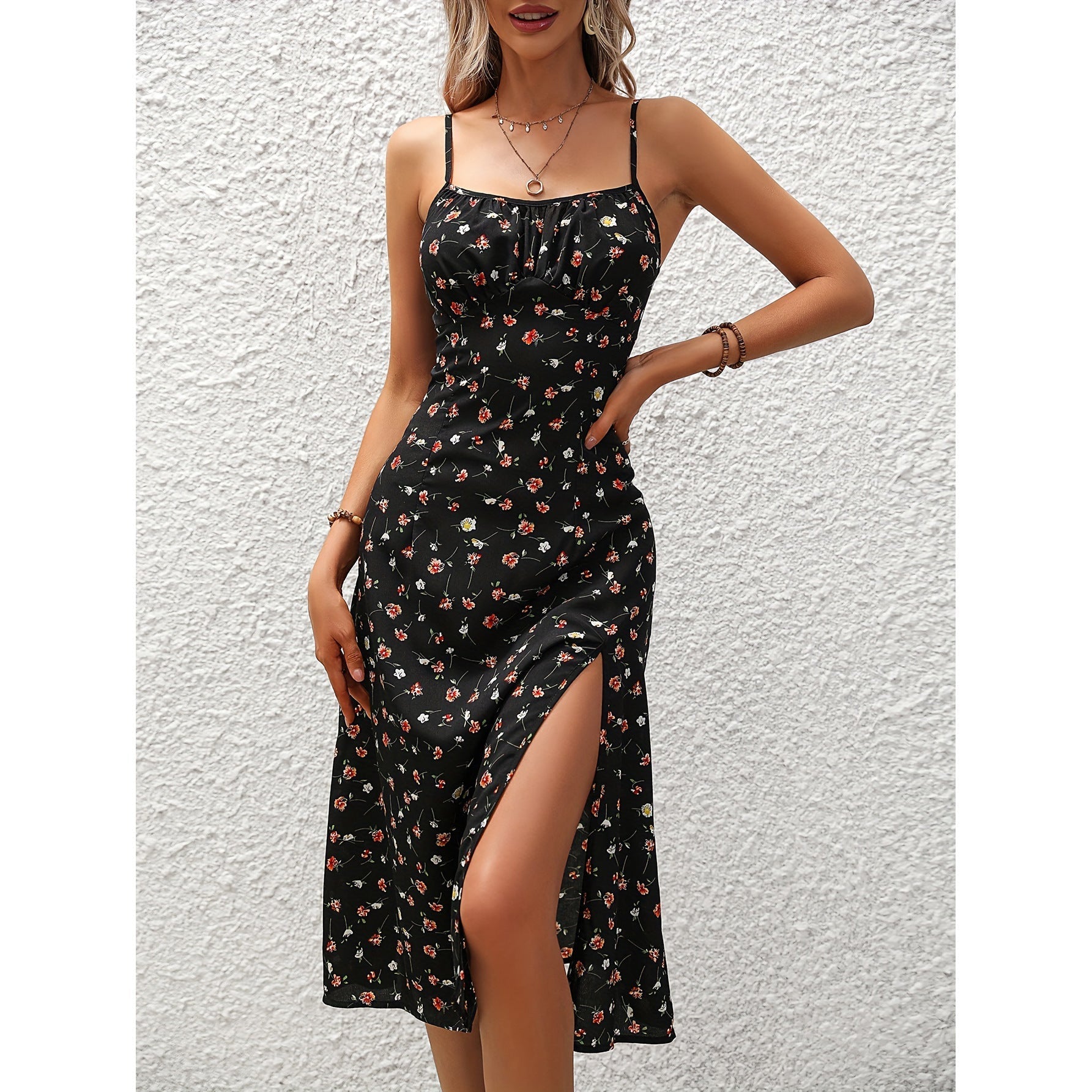 Stilla | Polka Dot Print Stropkjole Med Sexet Slids Til Damer