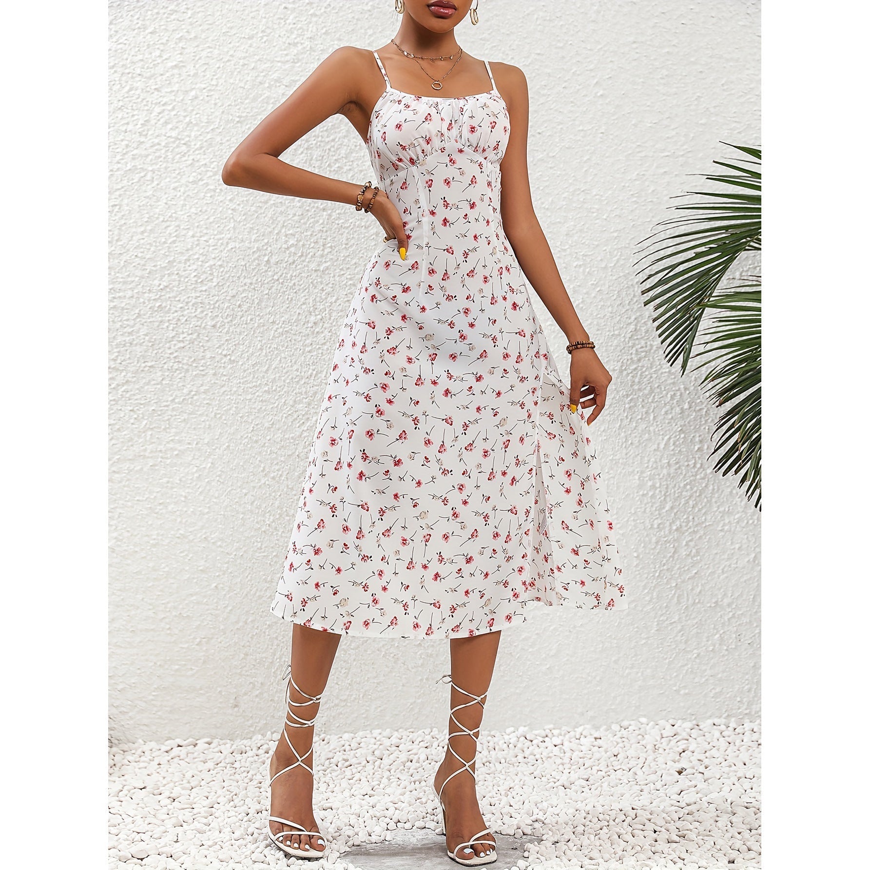 Stilla | Polka Dot Print Stropkjole Med Sexet Slids Til Damer