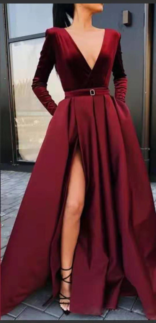 Stilla | Kvinders Langærmet Ball Gown Med Bælte Taljen
