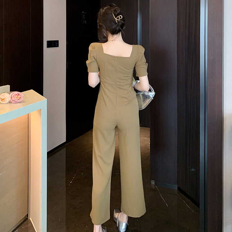 Stilla | Mode Kvadratrundet Udsnits Plisse Enkel Talje Snit Slimmende Jumpsuit