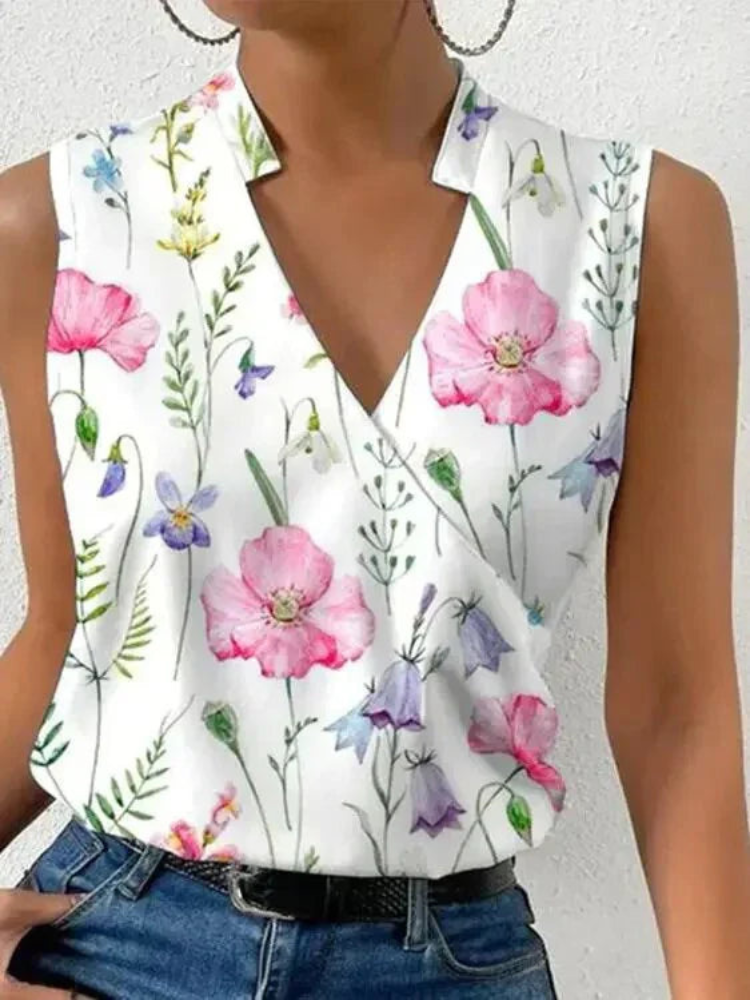 Stilla | Stilfuld Ærmeløs Dame Sommer Top Med V-Udskæring Casual Kvinder Bluse Online salg