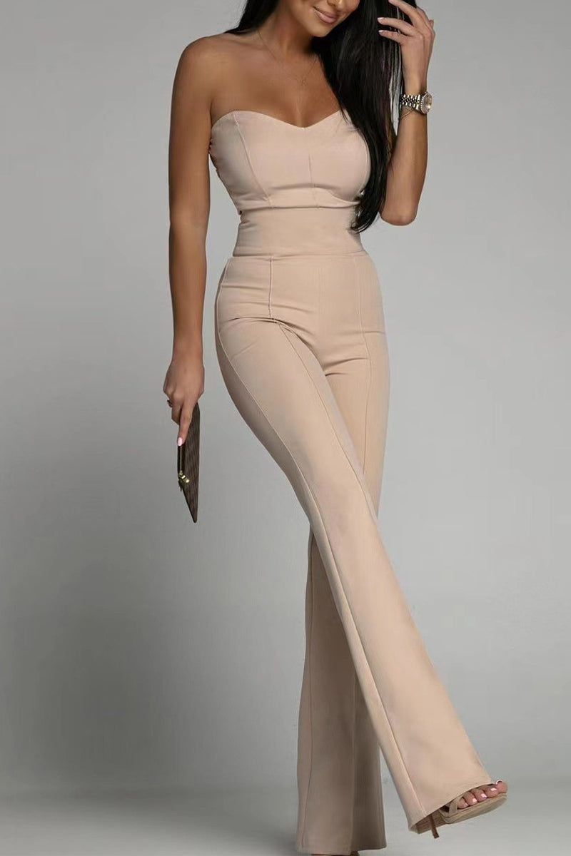 Stilla | Afslappet Elegant Ensfarvet Strapless Lige Jumpsuits