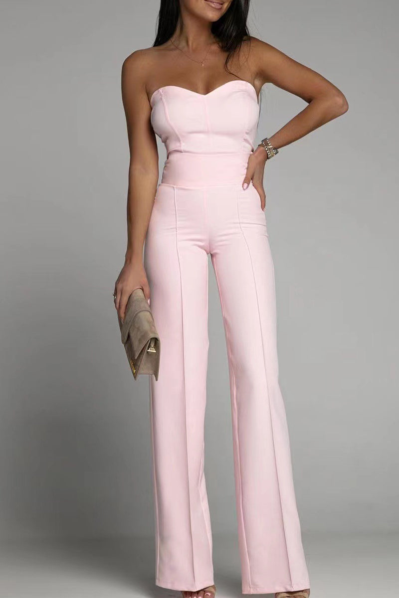 Stilla | Afslappet Elegant Ensfarvet Strapless Lige Jumpsuits