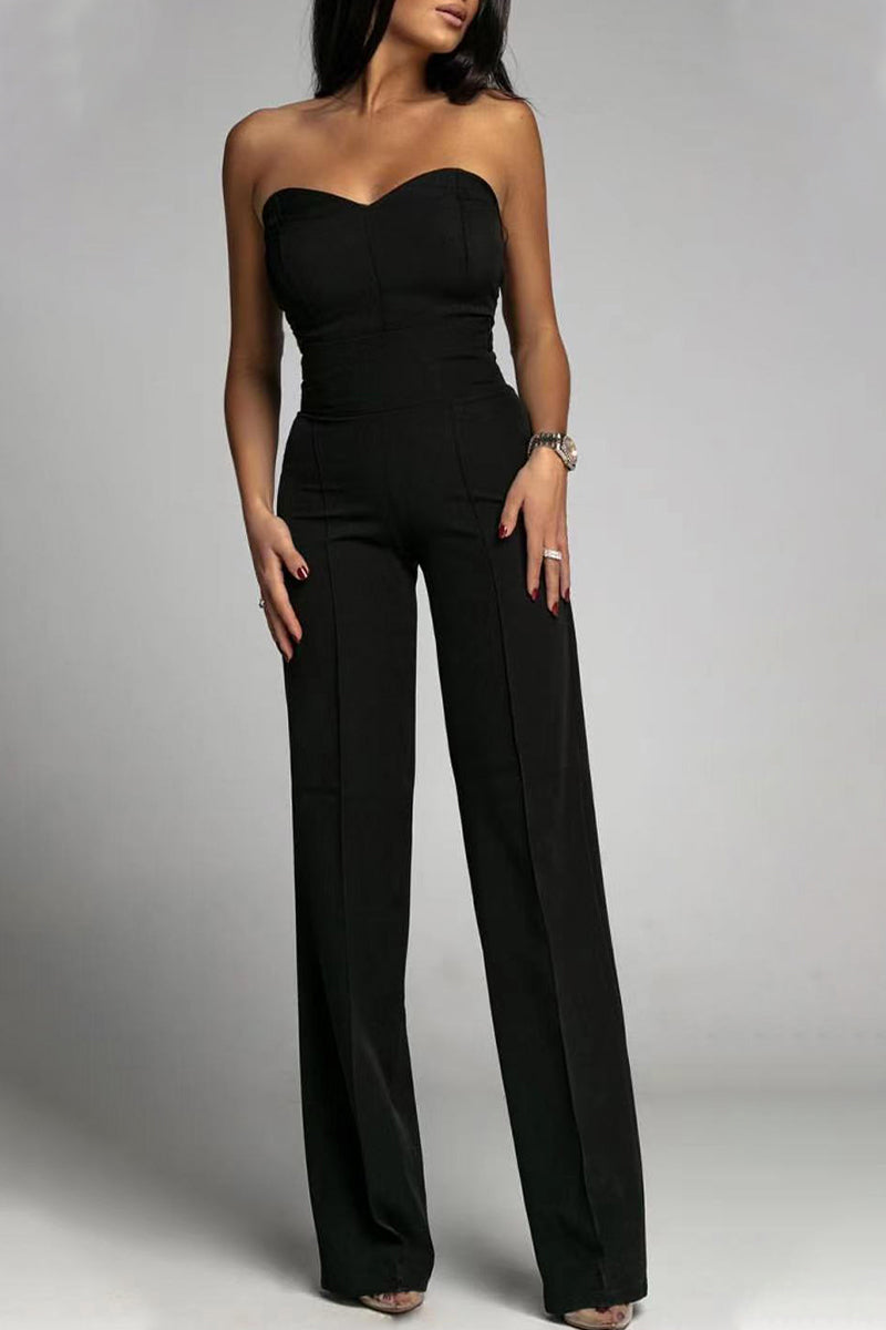 Stilla | Afslappet Elegant Ensfarvet Strapless Lige Jumpsuits