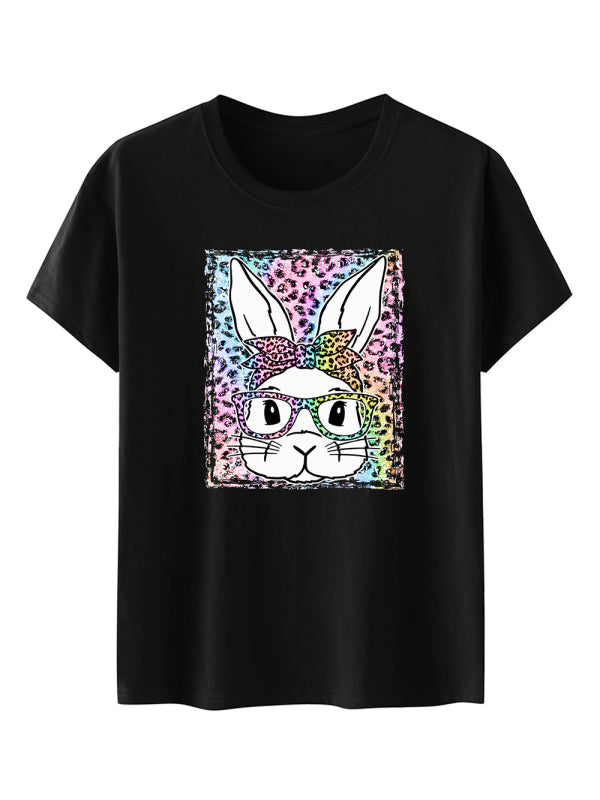 Stilla | Kvinder Påske Leopard Kanin Print Kortærmet T-shirt Online Hot Salg