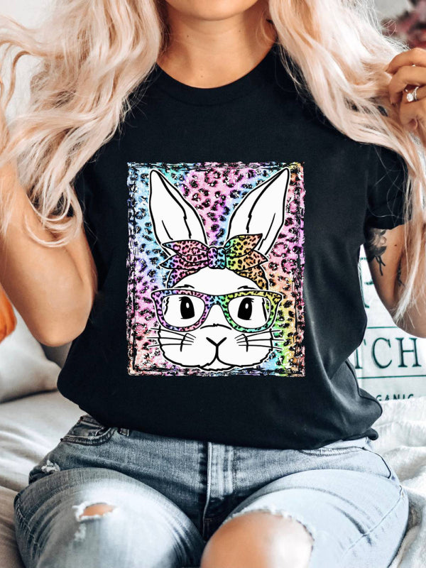 Stilla | Kvinder Påske Leopard Kanin Print Kortærmet T-shirt Online Hot Salg