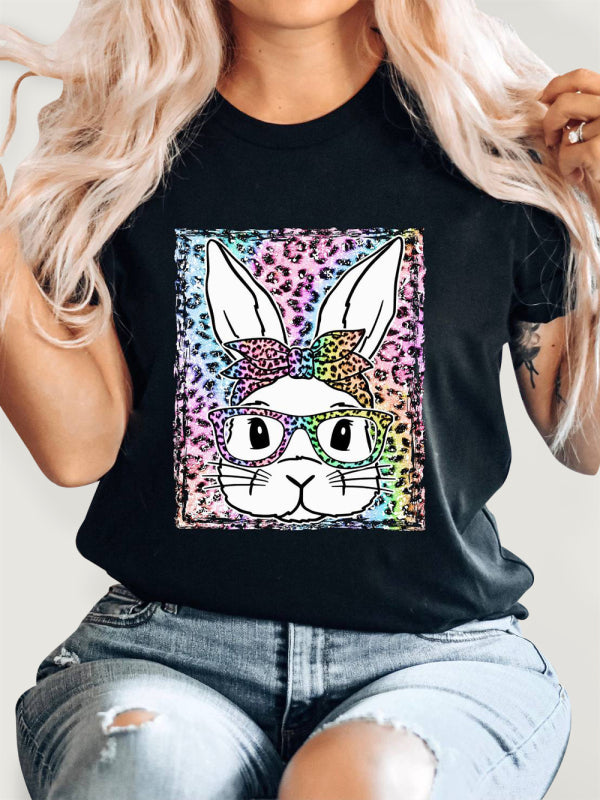 Stilla | Kvinder Påske Leopard Kanin Print Kortærmet T-shirt Online Hot Salg