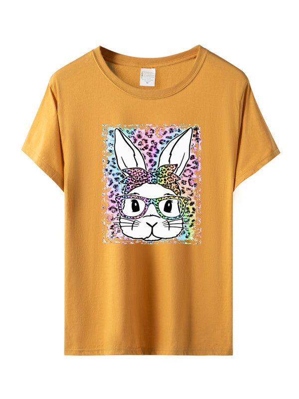 Stilla | Kvinder Påske Leopard Kanin Print Kortærmet T-shirt Online Hot Salg