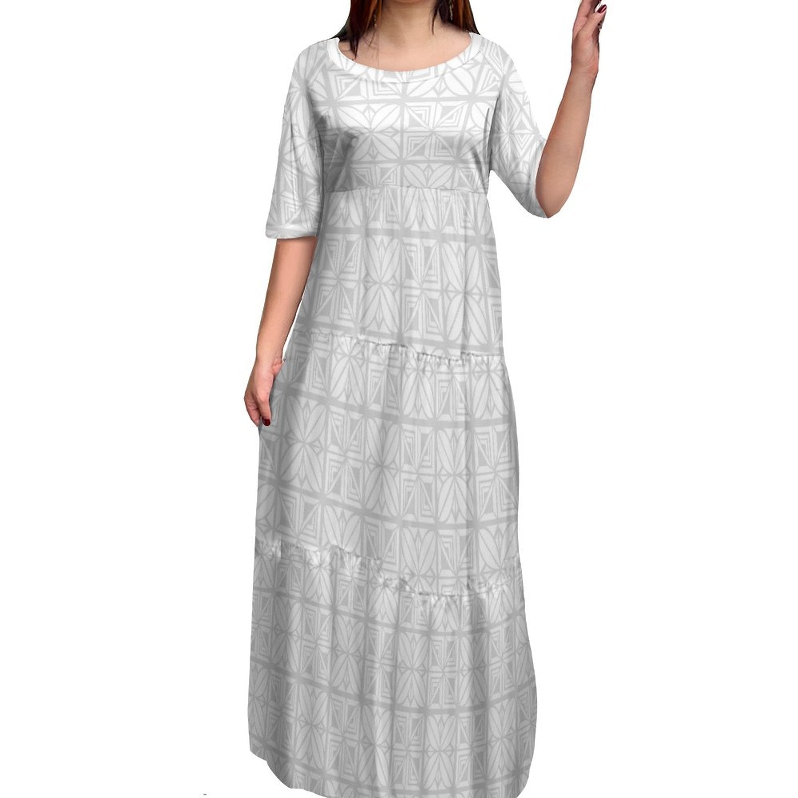 Stilla | Polynesisk Print Plus Size Rund Hals Kjole