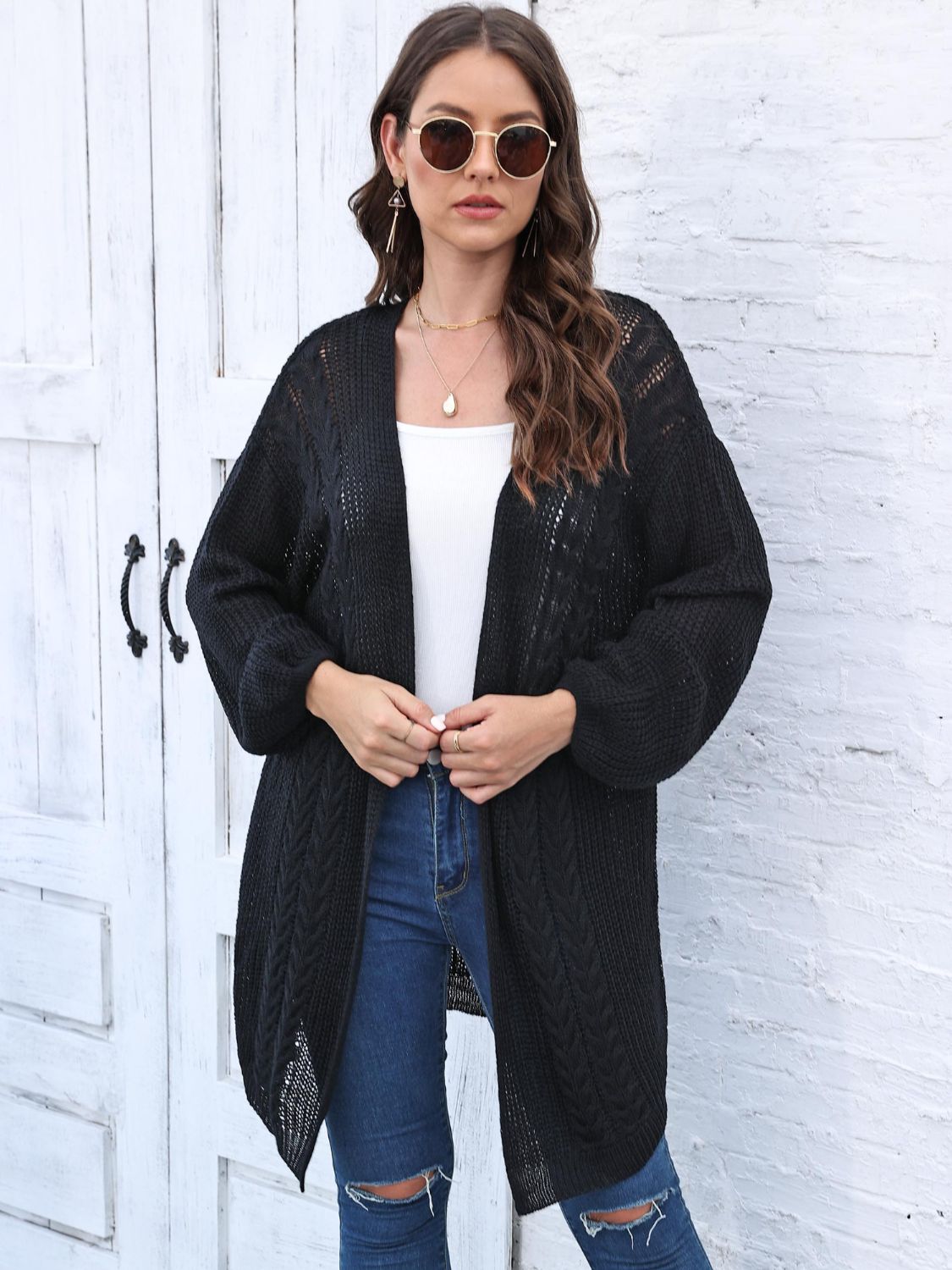 Stilla | Strik Åben Front Langærmet Cardigan