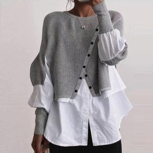 Stilla | Sweatshirt Casual pullover med inderskjorte og knapper