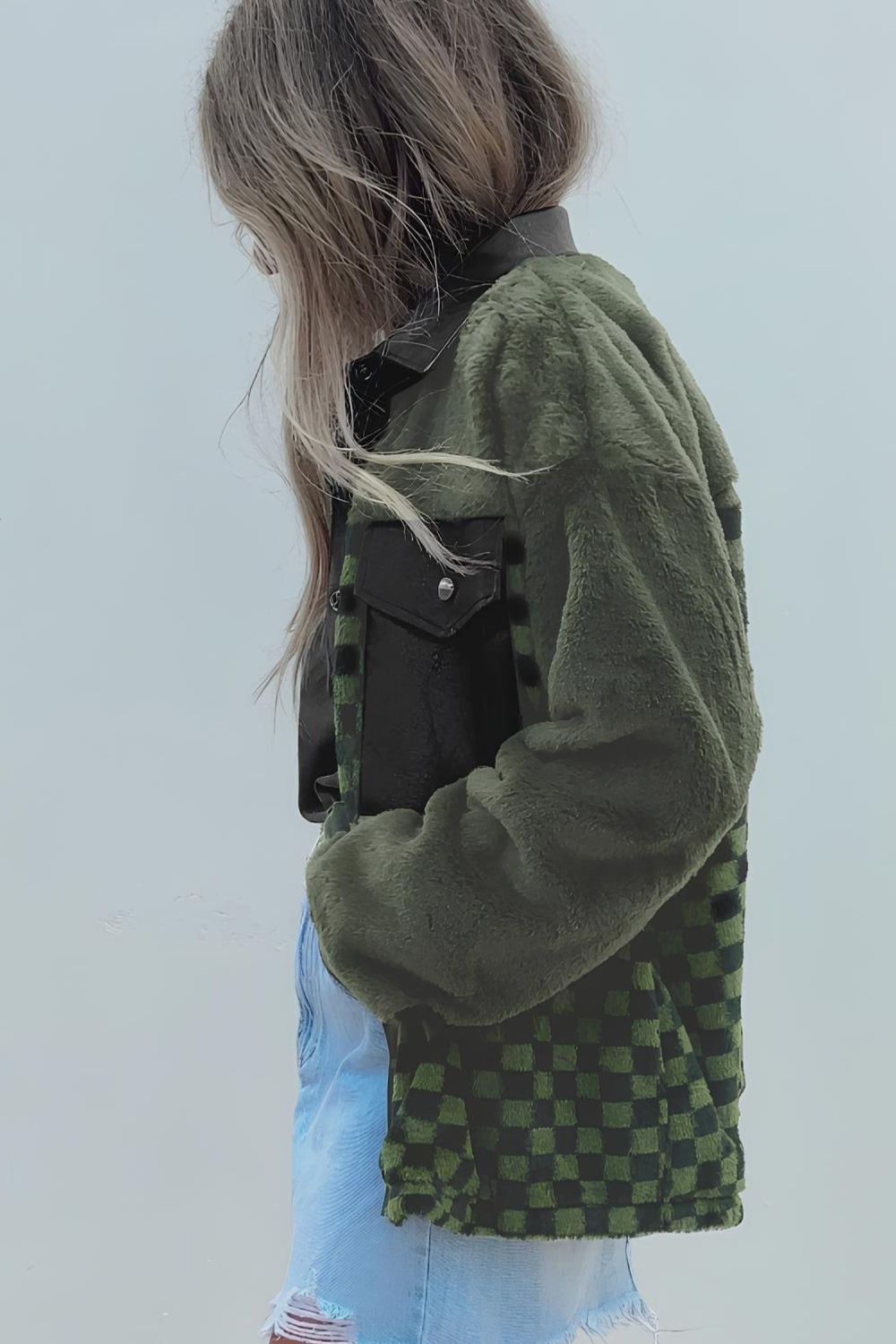 Stilla | Tjekket Krave Neck Snap Down Jakke Online salg