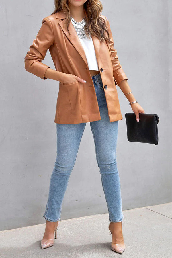 Stilla | Mode Affairs Lommer Faux Læder Blazer Rabat