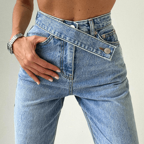 Stilla | Bukser Damer Jeans Med Uregelmæssig Bælte Trendy & Casual