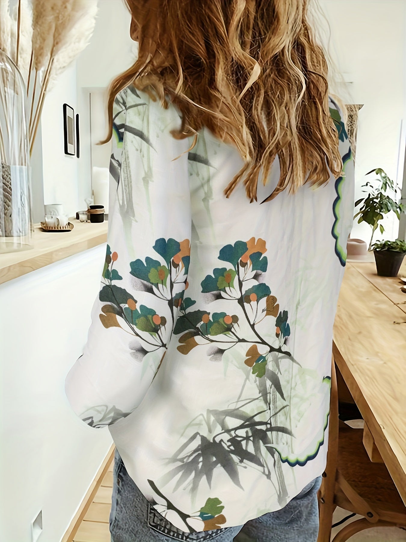 Stilla | Dame Linned Bluse Afslappet Stil, Blomsterdesign, Med Lange Ærmer Og Krave Med Knaplukning, Åndbar Online nu