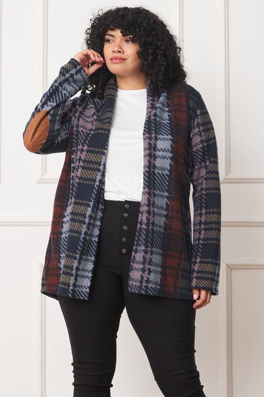 Stilla | Farvet Plaid Albue Patches Cardigan