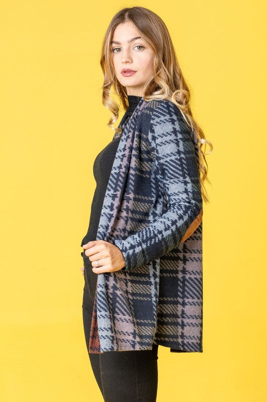 Stilla | Farvet Plaid Albue Patches Cardigan