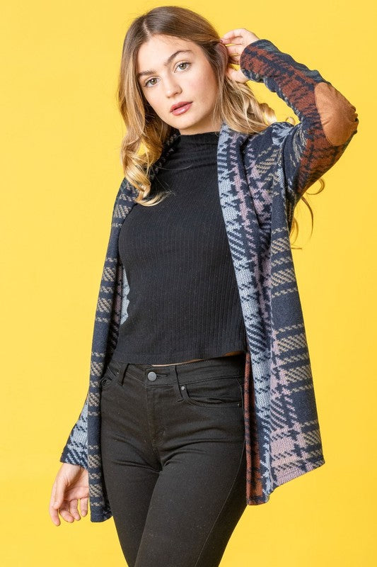 Stilla | Farvet Plaid Albue Patches Cardigan