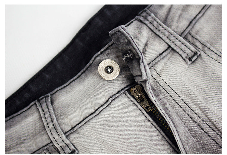 Stilla | Knælange Revne Moto Jeans Shorts