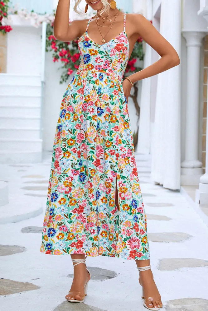 Stilla | Midi Kjole Med Blomstret Print og Stropper