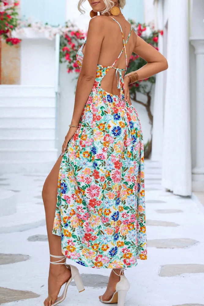 Stilla | Midi Kjole Med Blomstret Print og Stropper